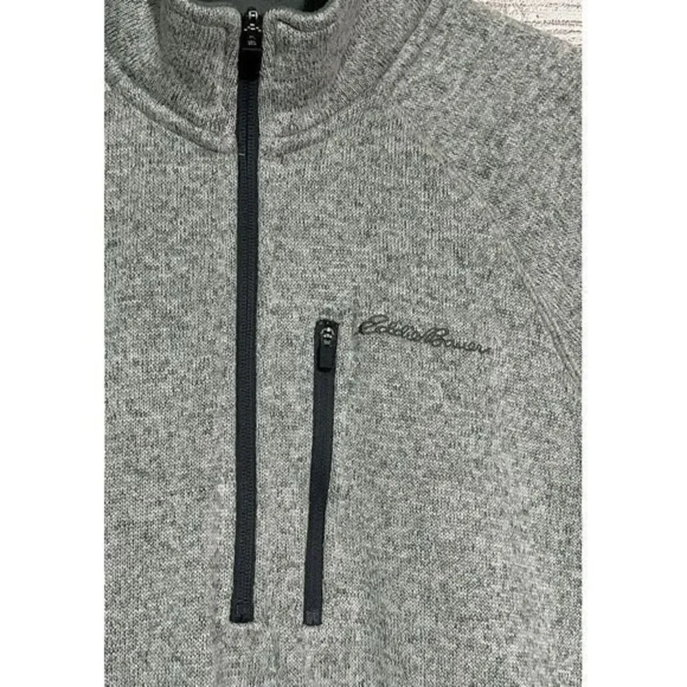 Eddie Bauer Sweater  Mens Large Gray‎ Marl Quarter Zip Long Sleeve Pullover